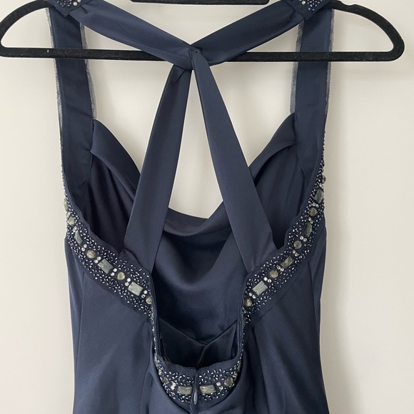 BCBG MAX AZRIA dark blue beaded evening gown. - Picture 2 of 7